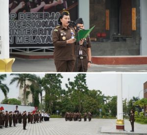 Asisten Pengawasan Kejaksaan Tinggi Riau Ayu Agung, SH.,S.Sos, MH., M.Si Penerima Apel Kerja Pagi