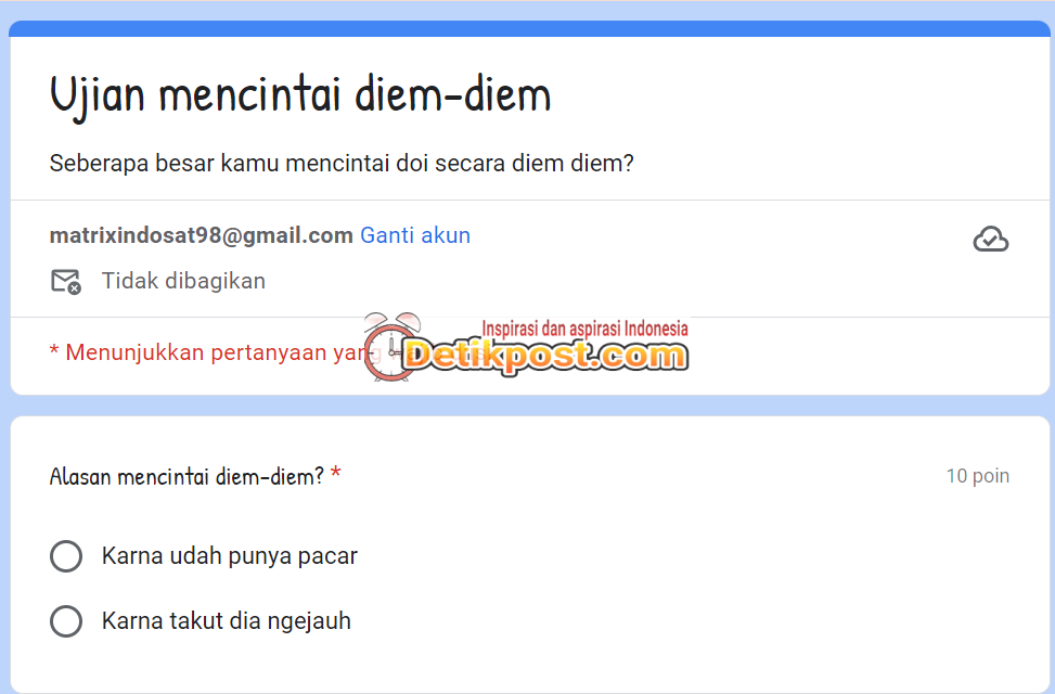 Link Ujian Mencintai Diam Diam Google Form Terbaru