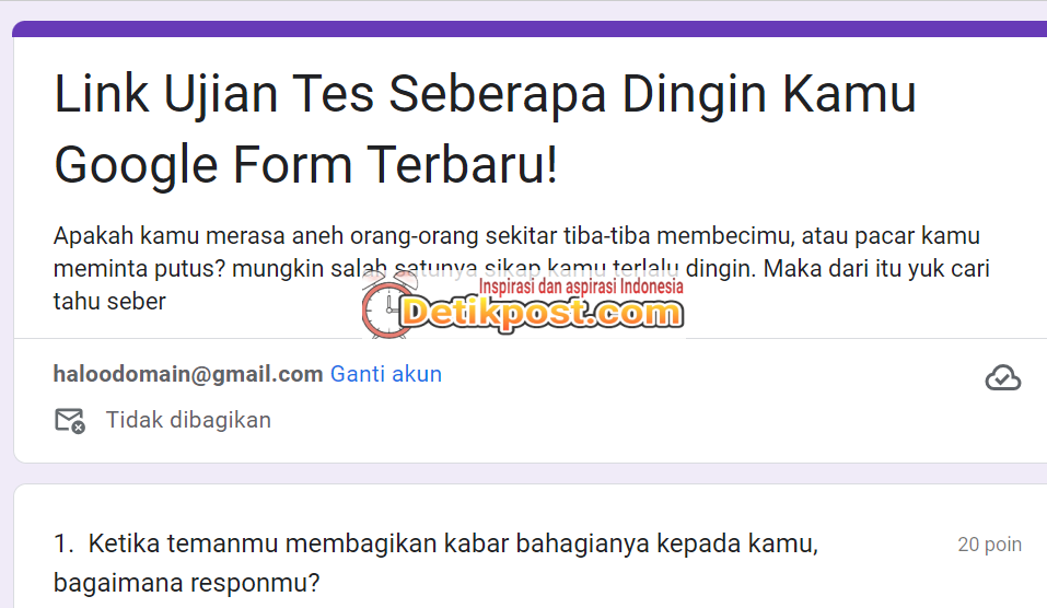 Link Ujian Tes Seberapa Dingin Kamu Google Form Terbaru!