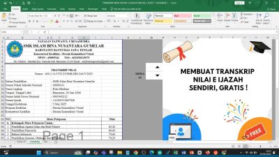 Cara Membuat Transkrip Nilai Di Excel Gratis dan Simple