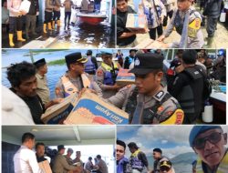 Menggunakan Kapal Boat, Kapolres Solok Kota dan Rombongan Salurkan Bantuan Banjir ke Nagari Muaro Pingai dan Paninggahan lewat Jalur Danau