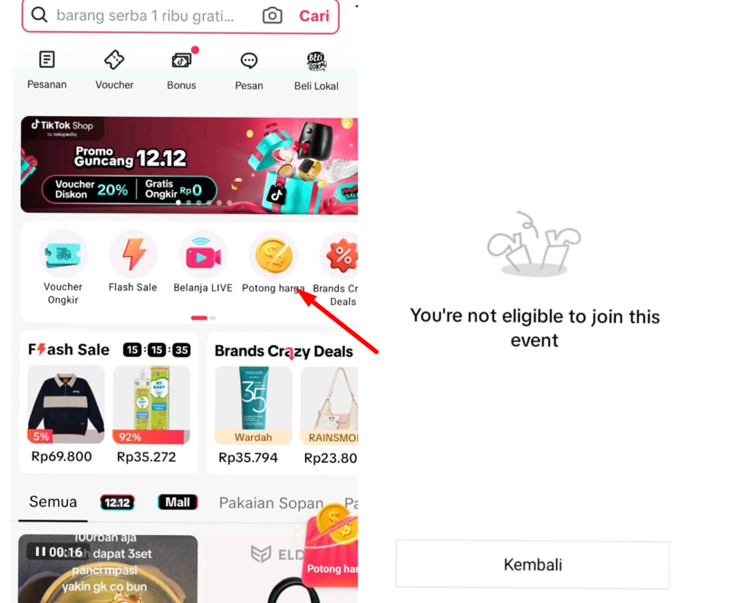 Solusi Event Potong Harga Tiktok Error, You're not eligible to join this event