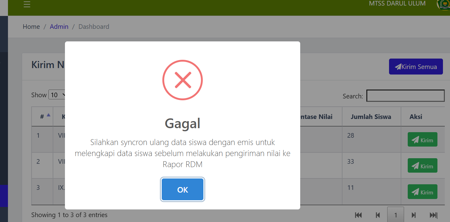 Solusi Gagal Kirim Nilai Rapor RDM 3.1 Ke Server Pusat