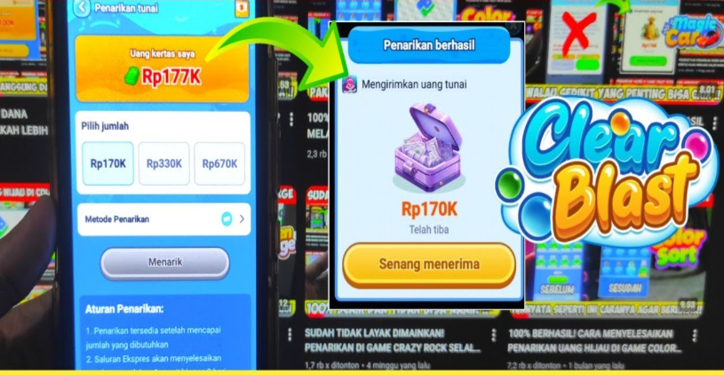 Cara Penarikan Rp170K Uang Kertas Hijau di Clear Blast, Benarkah Cair Tanpa Trik Tambahan?