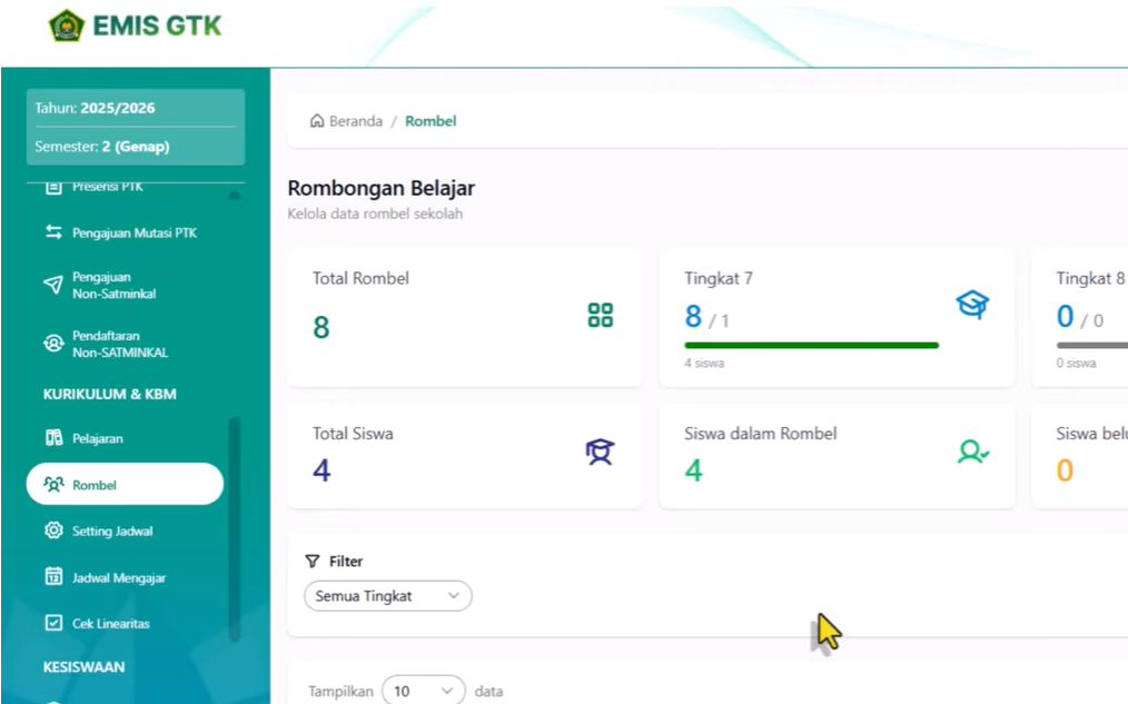 Cara Mengisi Rombongan Belajar di EMIS GTK IMP Simpatika Tahun 2026