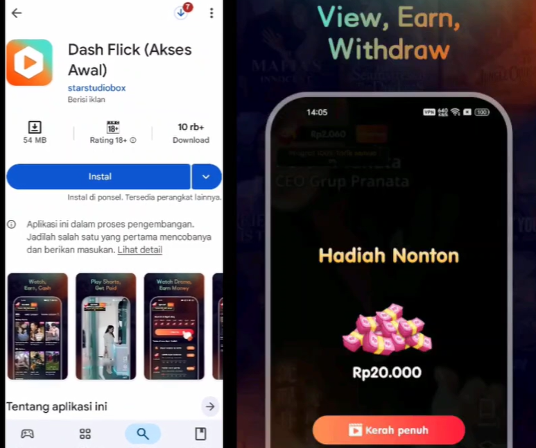 Apakah Dash Flick Aman Digunakan? Viral Nonton Drama Dapat Uang